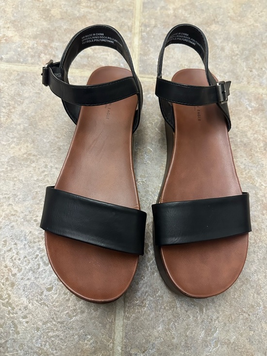 American Eagle Outfitters Shoes - American Eagle Outfitters Black Strap Sandals with Brown Footbed